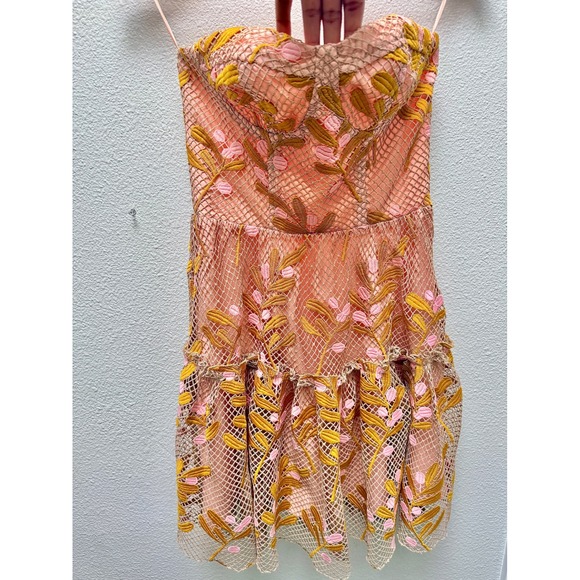 Eva Franco Strapless Embroidered Mini Dress Size 2 Blush Pink Floral Anthro - Picture 5 of 6